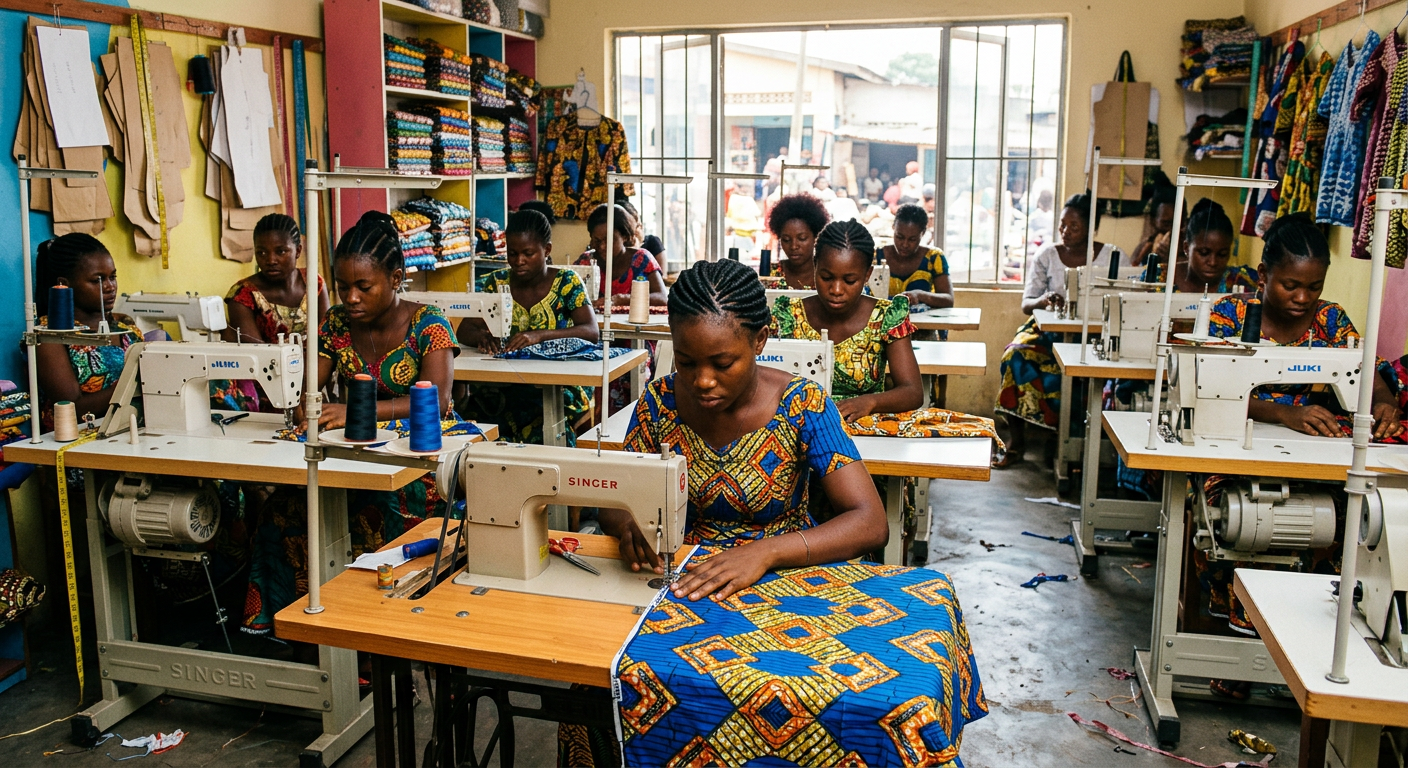 KI-Erzeugt- Näherei-Schneiderei-Schülerinnen in Kinshasa